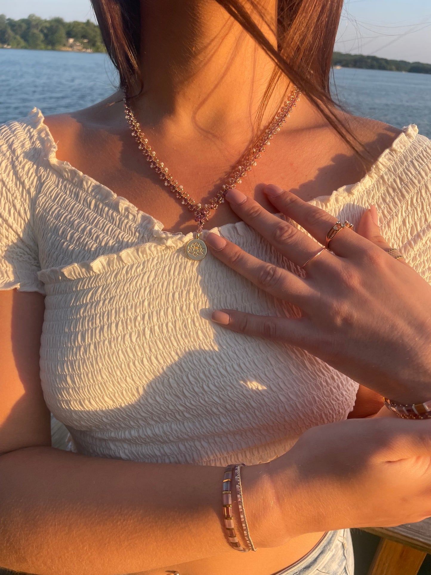 Purple Luster and Clear Gold Lined Starlight Necklace