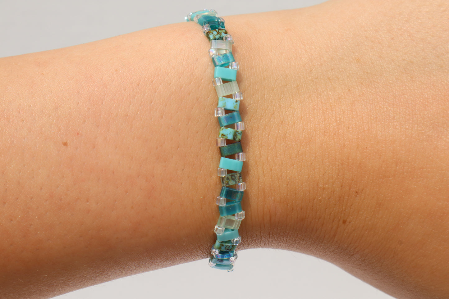 Teal Mix Railroad Tila Bracelet