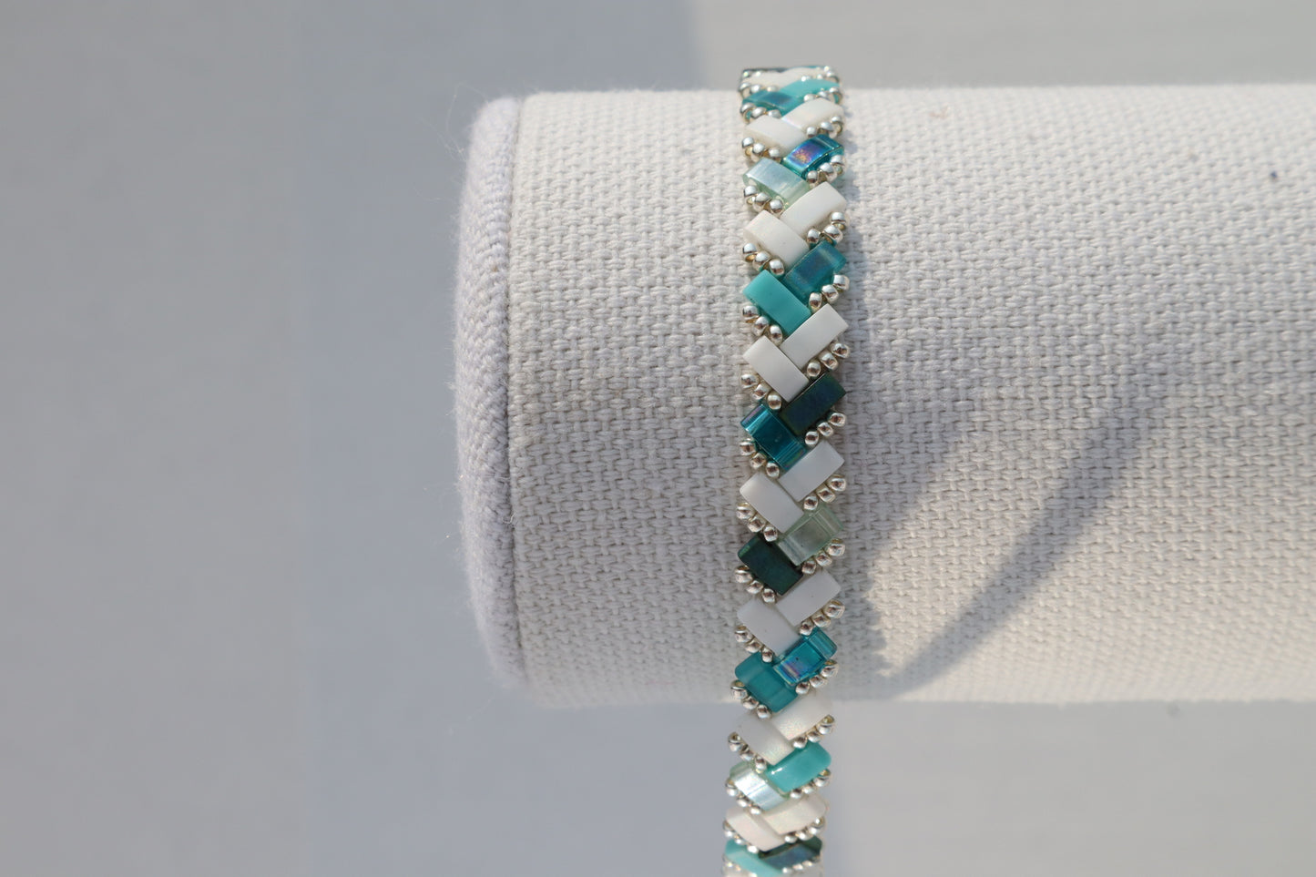 Teal mix and Matte White AB Braided Tila Bracelet