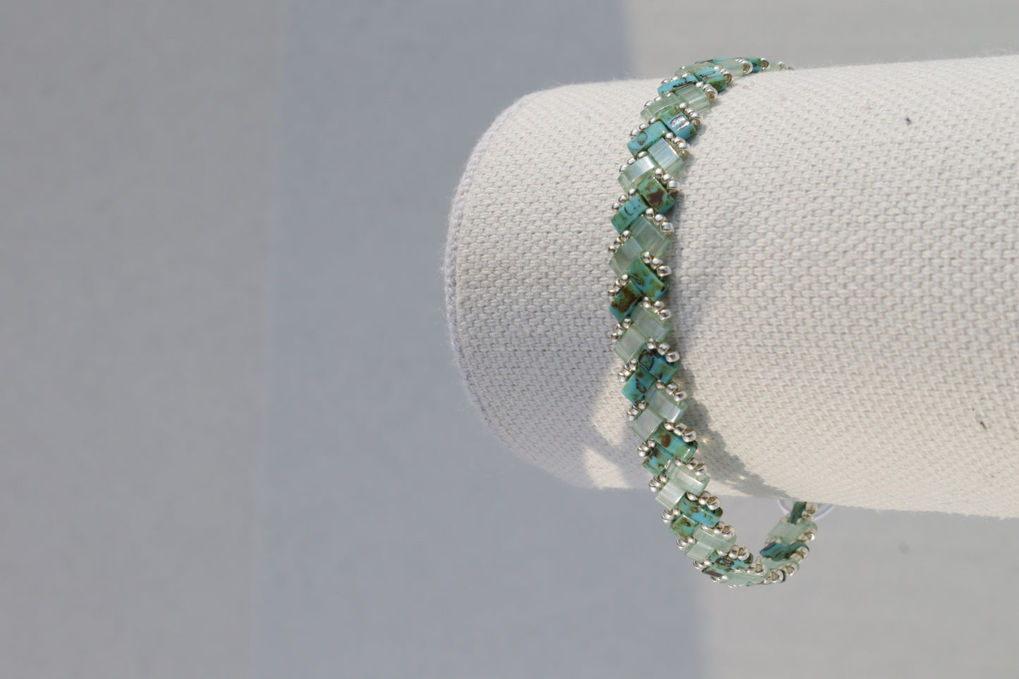 Turquoise Blue Picasso and Sea-foam Green Braided Tila Bracelet