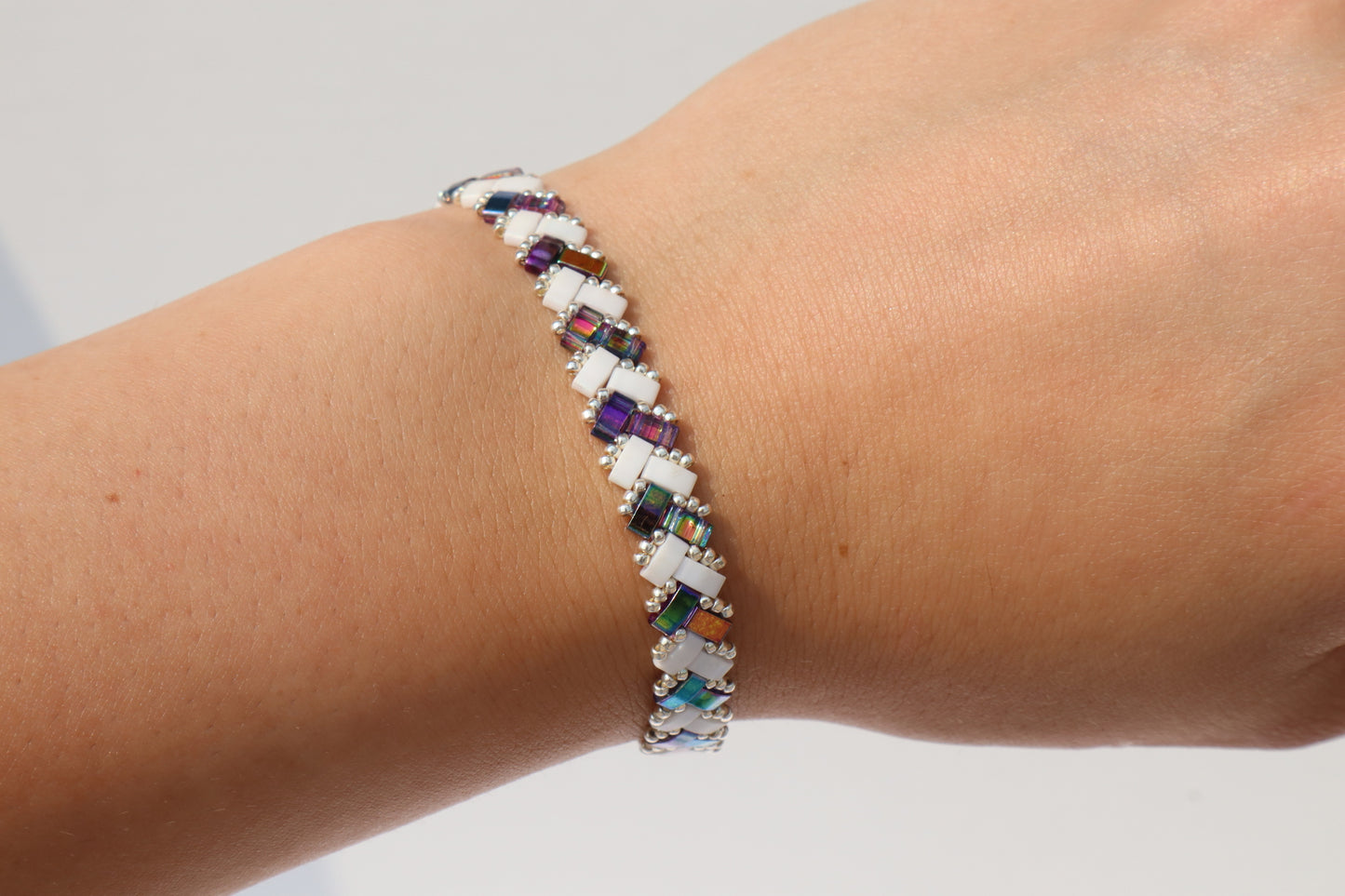 Magic Blue and Matte White AB with Bright Sterling Silver