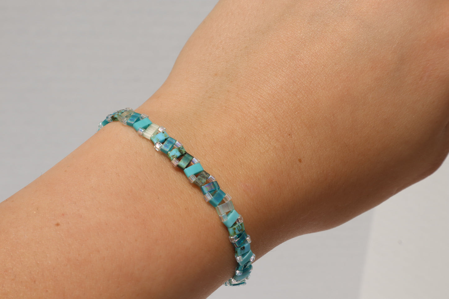 Teal Mix Railroad Tila Bracelet