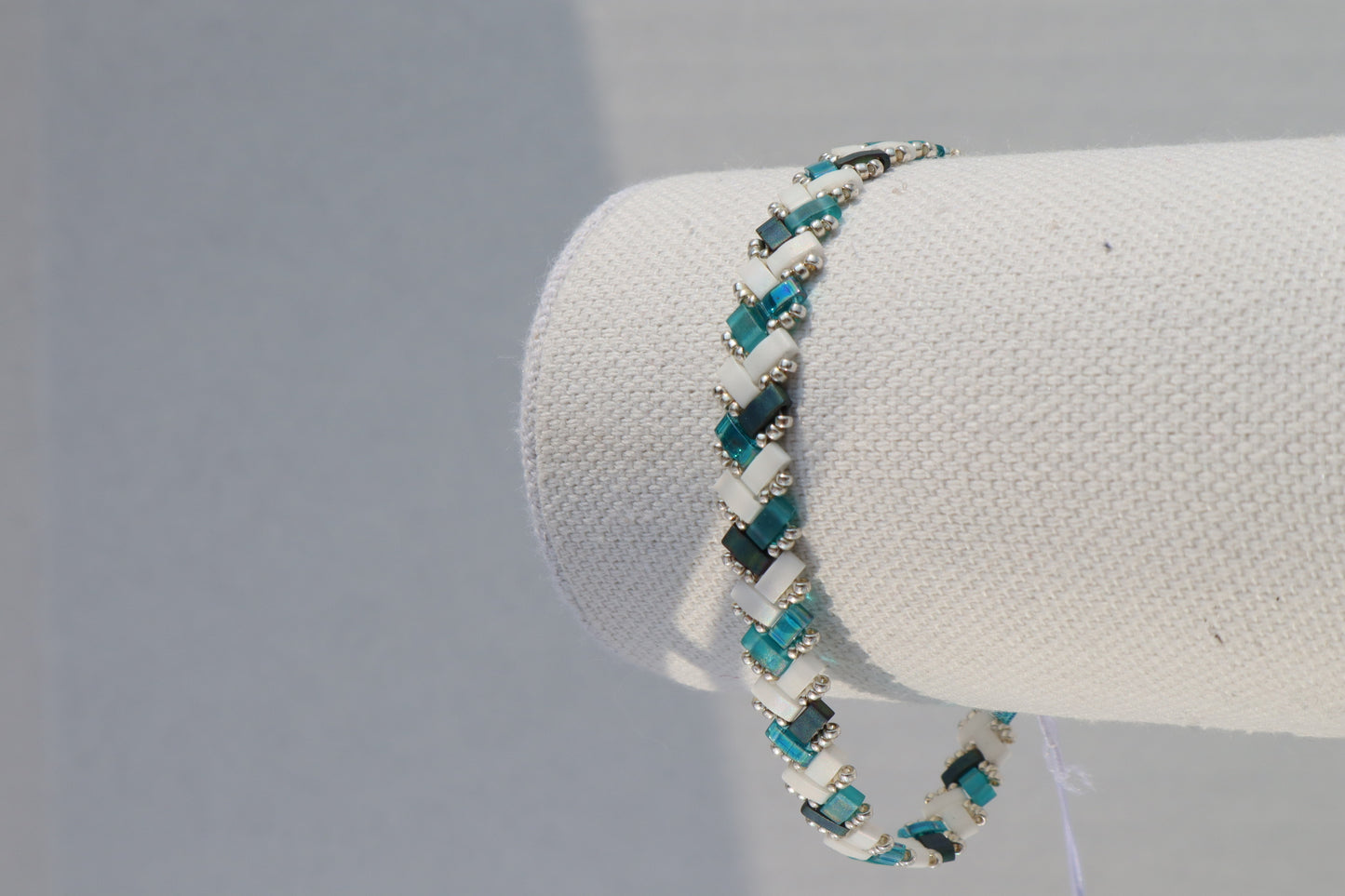 Dark Teal Mix with Matte White AB Braided Tila Bracelet