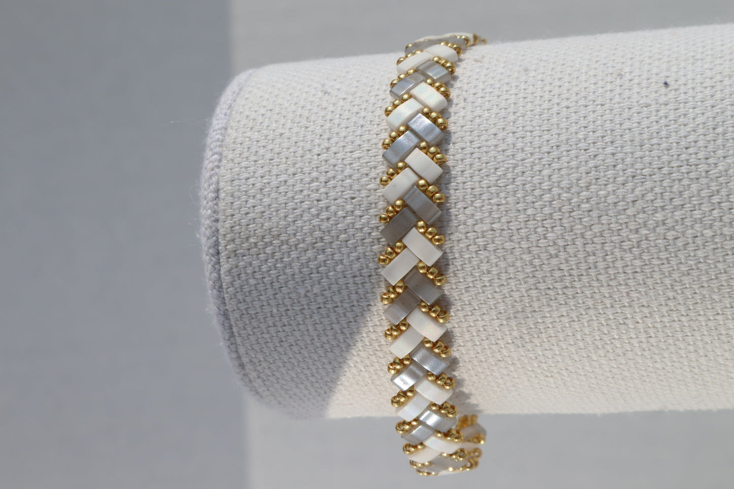 Soft Grey and White Braided Tila Bracelet