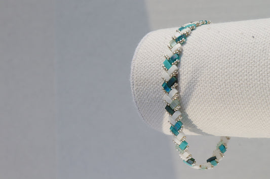 Teal mix and Matte White AB Braided Tila Bracelet