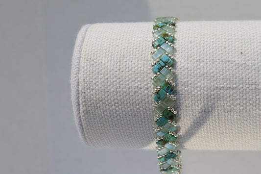 Turquoise Blue Picasso and Sea-foam Green Braided Tila Bracelet