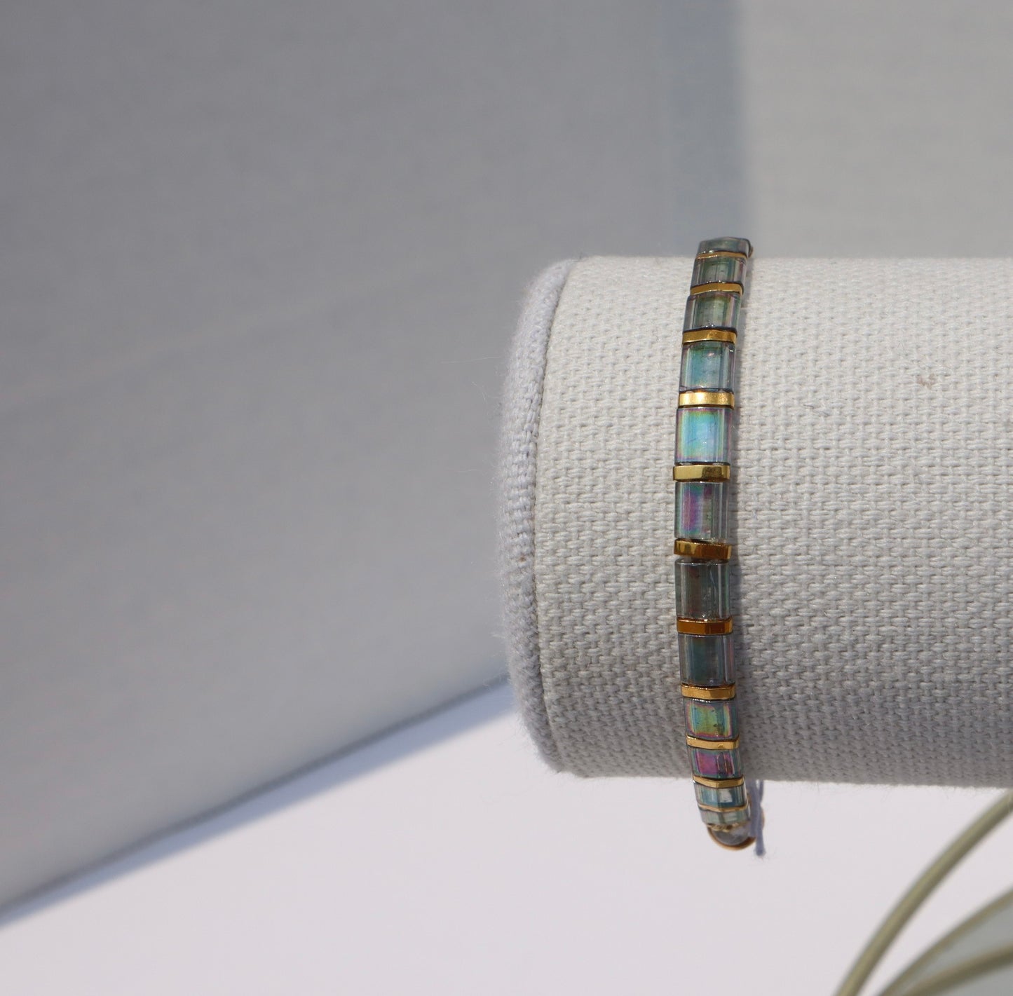 Grey/ Blue Straight Full Tila Bracelet with 24kt gold accent beads