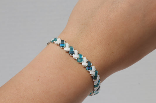 Dark Teal Mix with Matte White AB Braided Tila Bracelet