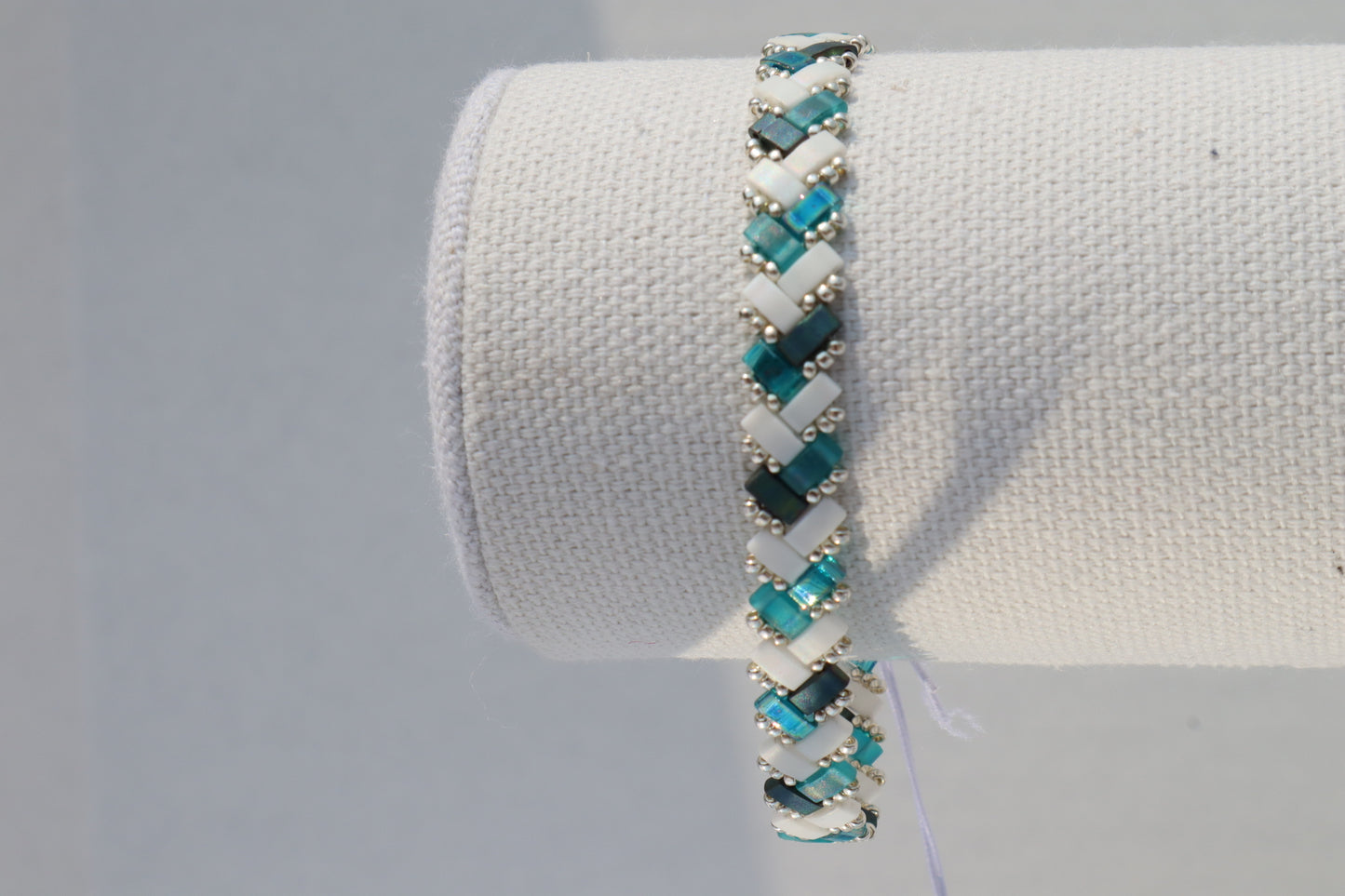 Dark Teal Mix with Matte White AB Braided Tila Bracelet