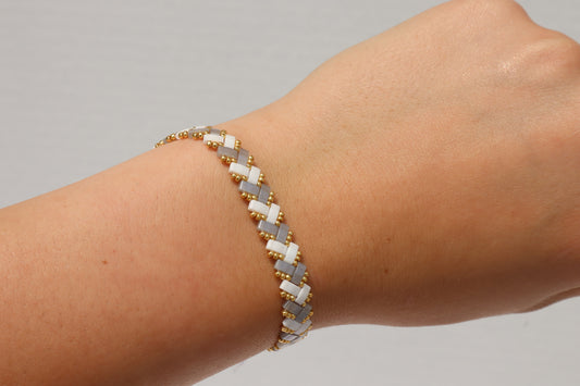 Soft Grey and White Braided Tila Bracelet